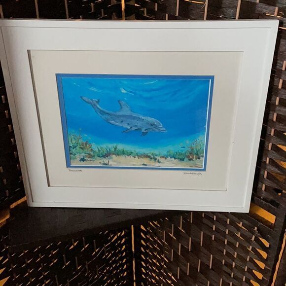 Watercolor Dolphin Print Framed and Matted (#22 of 300 Made) - Picture 6 of 16
